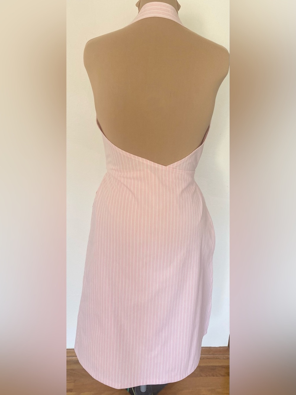 Vintage 70s-Inspired Boho Apron Dress Set *X-Large* Pink Stripe Halter Wrap - Picture 4 of 9